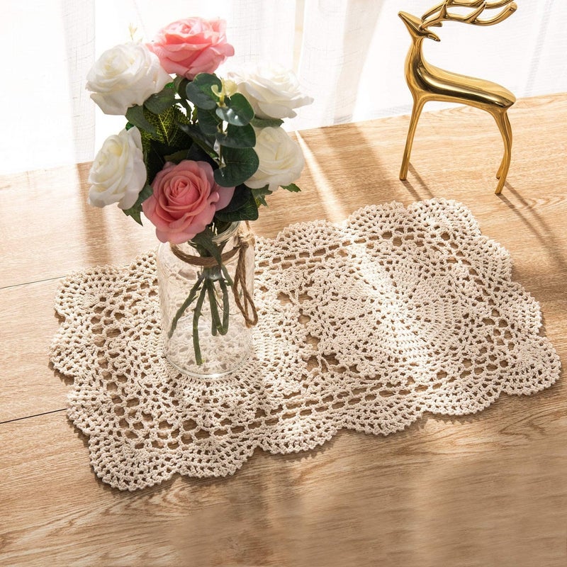 Eiyye Handmade Rectangle Doilies, 2-Piece Handmade Crochet Cotton Doilies Lace Table Crochet Placemats - Image 3